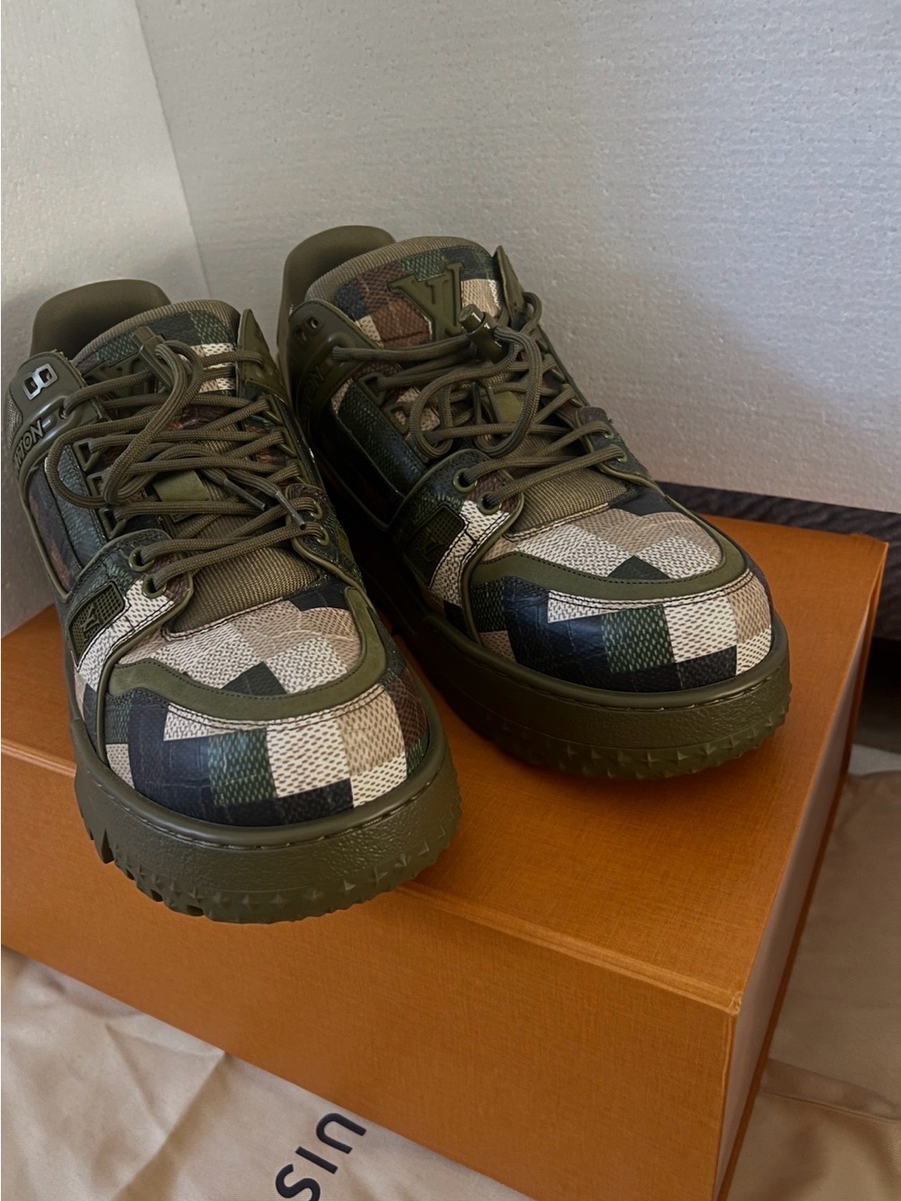 Louis Vuitton Men's Olive Green & Beige Camouflage Low-Top Sneakers